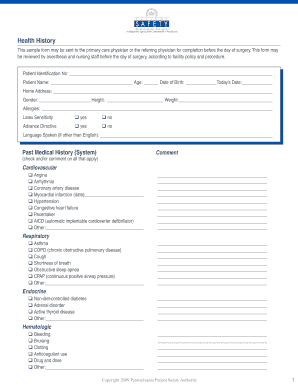 Health History Form