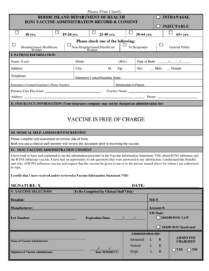 Rhode Island H1N1 Vaccine Consent Form