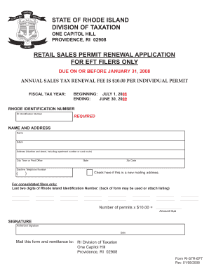 Rhode Island Retail Sales Permit Renewal Application