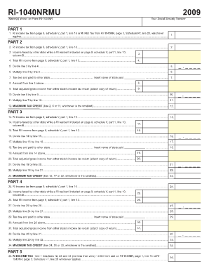 RI-1040NRMU 2009 Tax Form
