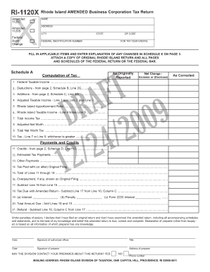 Rhode Island Amended Business Corporation Tax Return