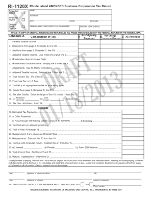 Rhode Island Amended Business Corporation Tax Return