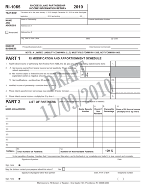 Rhode Island Partnership Income Information Return