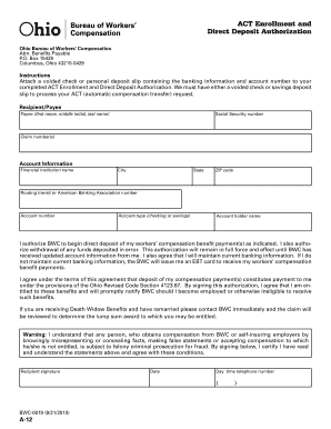 Ohio Workers' Compensation Direct Deposit Authorization