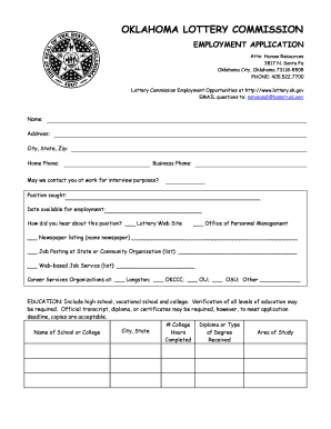 Employment application - Oklahoma Lottery Commission - State of ... - lottery ok