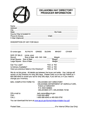 Oklahoma Hay Directory Producer Information Form
