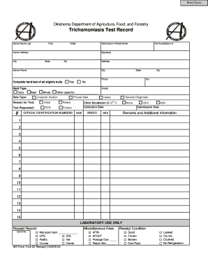Oklahoma Trichomoniasis Test Record