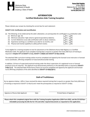 Certified Medication Aide Training Exception