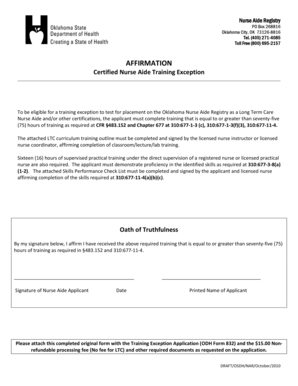 Oklahoma Nurse Aide Training Exception Affirmation