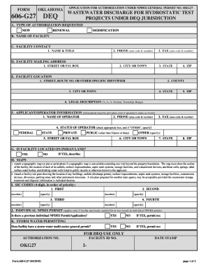 Form 606-G27 Application For Authorization Under NPDES General ... - deq state ok