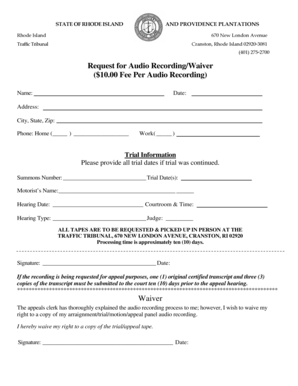 Rhode Island Traffic Tribunal Audio Recording Request