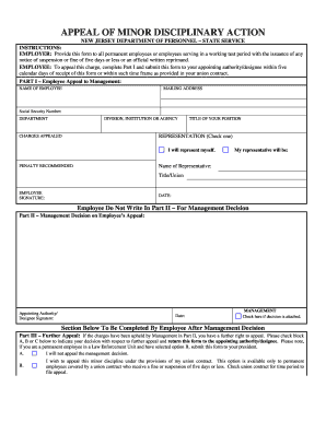 New Jersey Minor Disciplinary Action Appeal Form