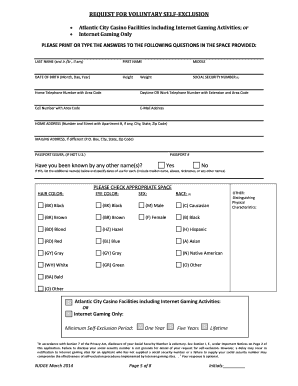 New Jersey Voluntary Self-Exclusion Form