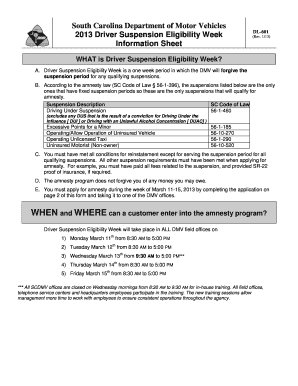 South Carolina Driver Suspension Eligibility Week Application