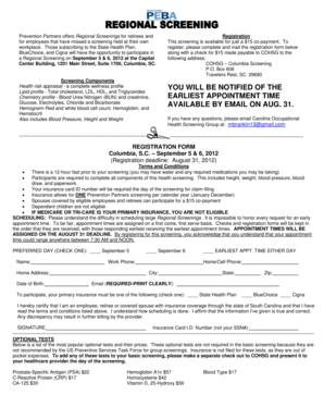 South Carolina Health Screening Registration Form