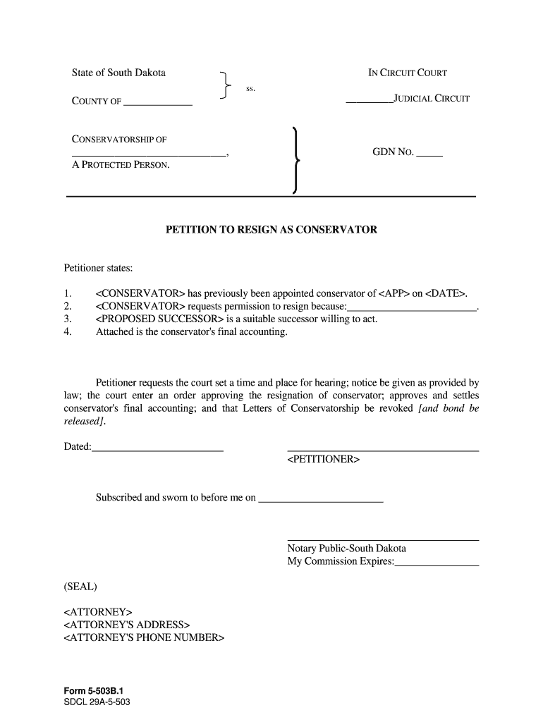 Petition to Resign as Guardian and or Conservator - State of South - dhs sd Preview on Page 1
