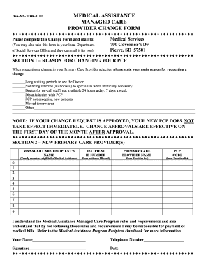 Medical Assistance Provider Change Form