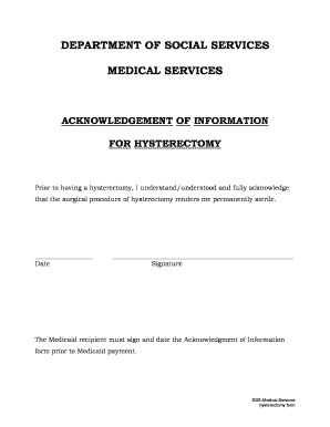 Acknowledgment of Information for Hysterectomy