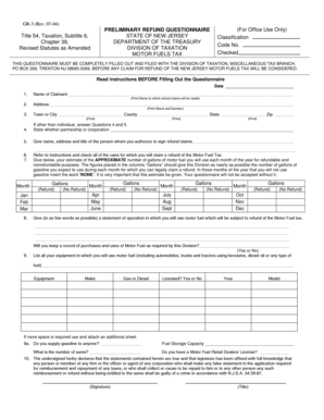New Jersey Motor Fuels Tax Refund Questionnaire