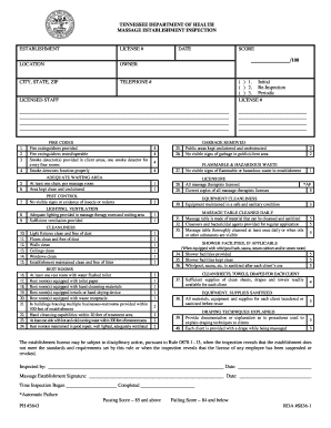 Tennessee Massage Establishment Inspection Form