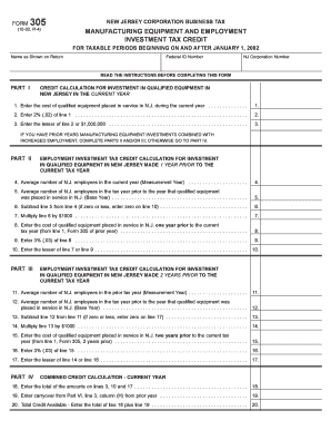 New Jersey Form 305 Business Tax