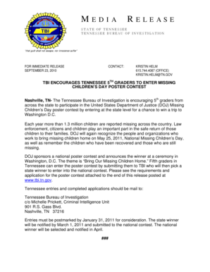 Tennessee Missing Children's Day Poster Contest
