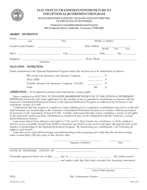Tennessee TCRS to ORP Transfer Election Form