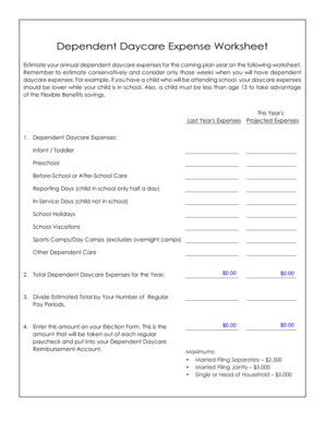 Dependent Daycare Expense Worksheet