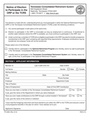Tennessee Retirement System Election Form