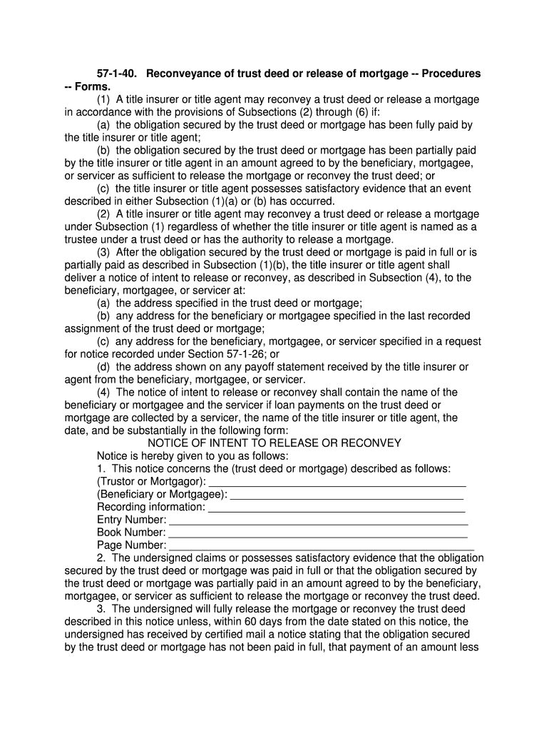 57-1-40 Reconveyance of trust deed or release of mortgage Preview on Page 1