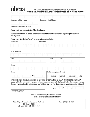 Utah Authorization to Release Student Loan Information