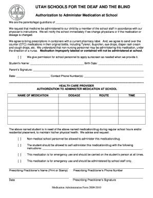 Utah Schools Medication Authorization Form