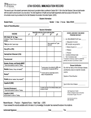 Utah School Immunization Record