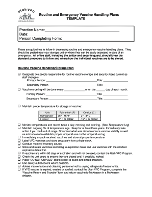 Routine and Emergency Vaccine Handling Plans Template