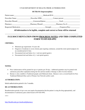 Utah Medicaid Prior Authorization for Butrans