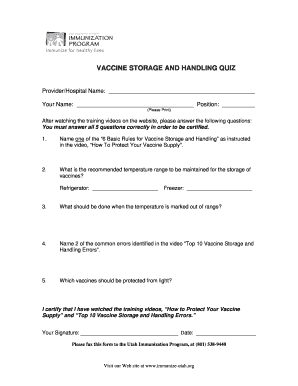 Vaccine Storage and Handling Quiz