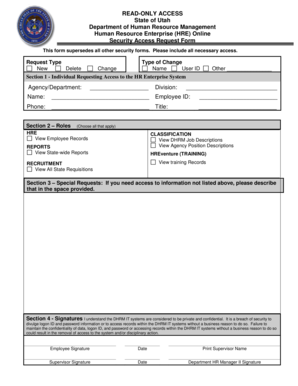 Utah HR Enterprise Security Access Request Form