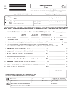 Utah S Corporation Tax Return TC-20S