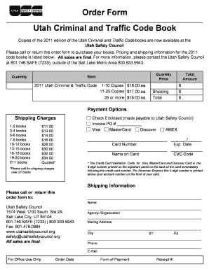 Copies of the 2011 edition of the Utah Criminal and Traffic Code books are now available at the Utah Safety Council Please call or return this order form to purchase your books - utahsafetycouncil