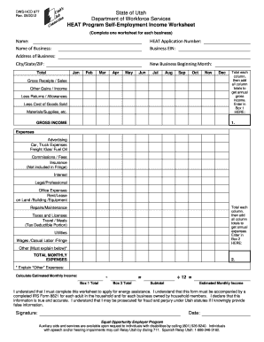 Utah HEAT Self-Employment Income Worksheet