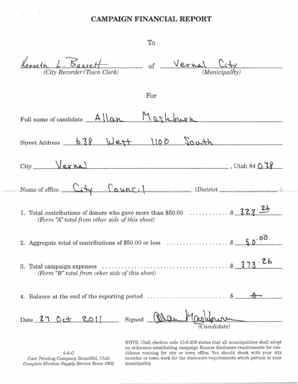 Utah Campaign Financial Report