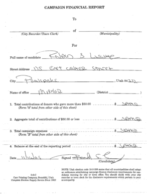 Utah Campaign Financial Report