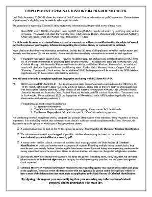 Utah Employment Criminal History Background Check Form