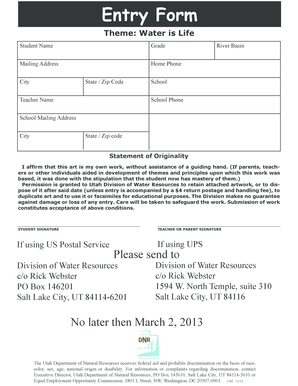 Utah Water is Life Art Entry Form