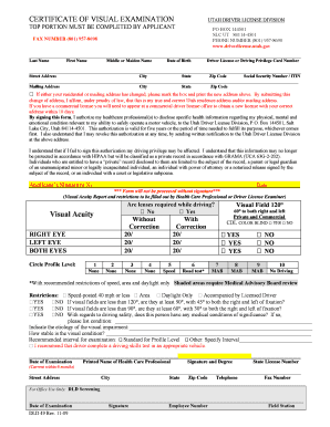 Utah Driver License Visual Exam Certificate