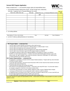 Vermont WIC Program Application