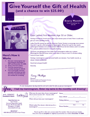 Ladies First Mammogram Drawing Entry Form