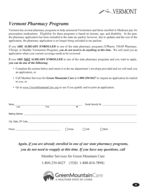 Vermont Pharmacy Program Application