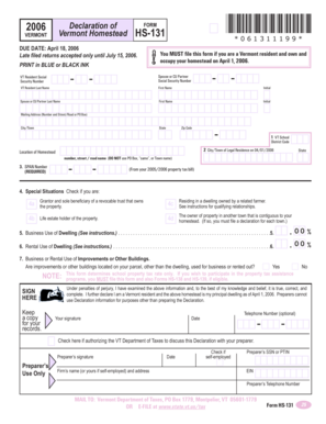 Vermont Homestead Declaration Form HS-131