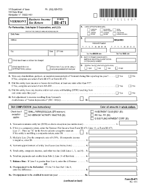 Vermont Business Income Form BI-471